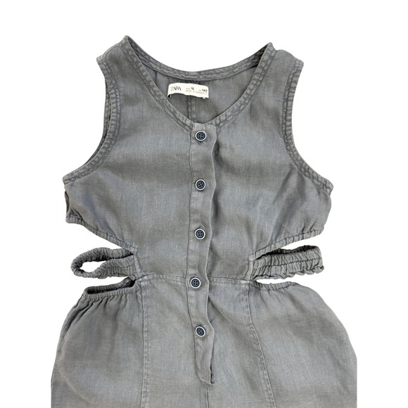 Zara Kids Girls Blue Grey 100% Linen Cut Out Sleeveless Jumpsuit Size 10 140 - Picture 4 of 10
